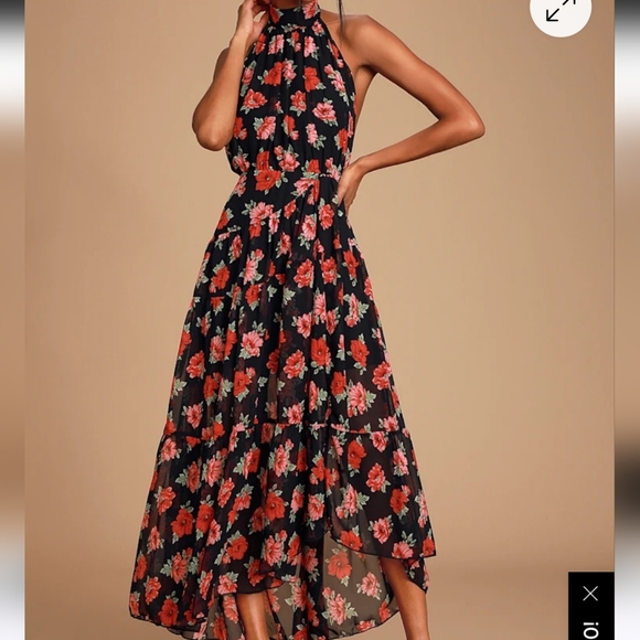 Lulu's Black and Red Floral Backless Dress Jane Anne Size XL - Picture 2 of 15